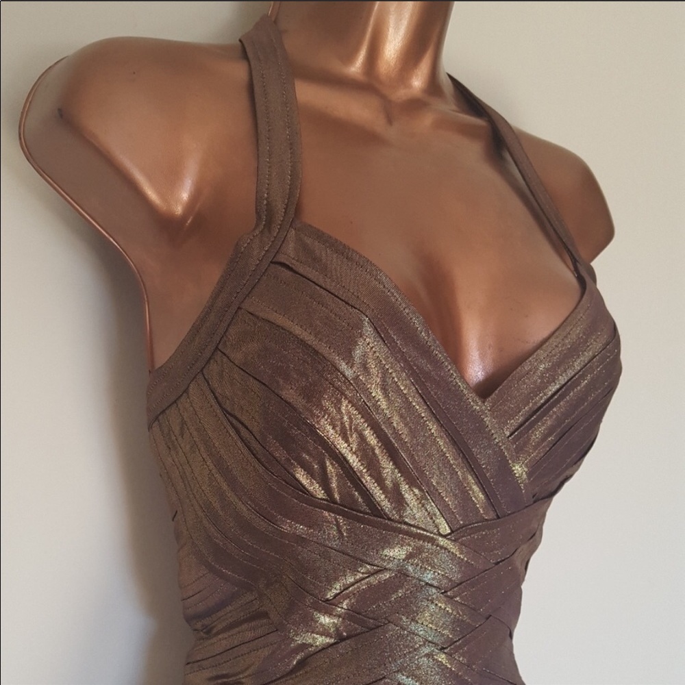 Metallic, bronze gold BCBG cocktail dress